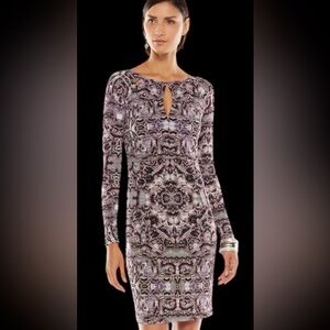 JENNIFER LOPEZ MIDI BODYCON KEYHOLE SNAKESKIN SHEATH CUTOUT DRESS SZ M